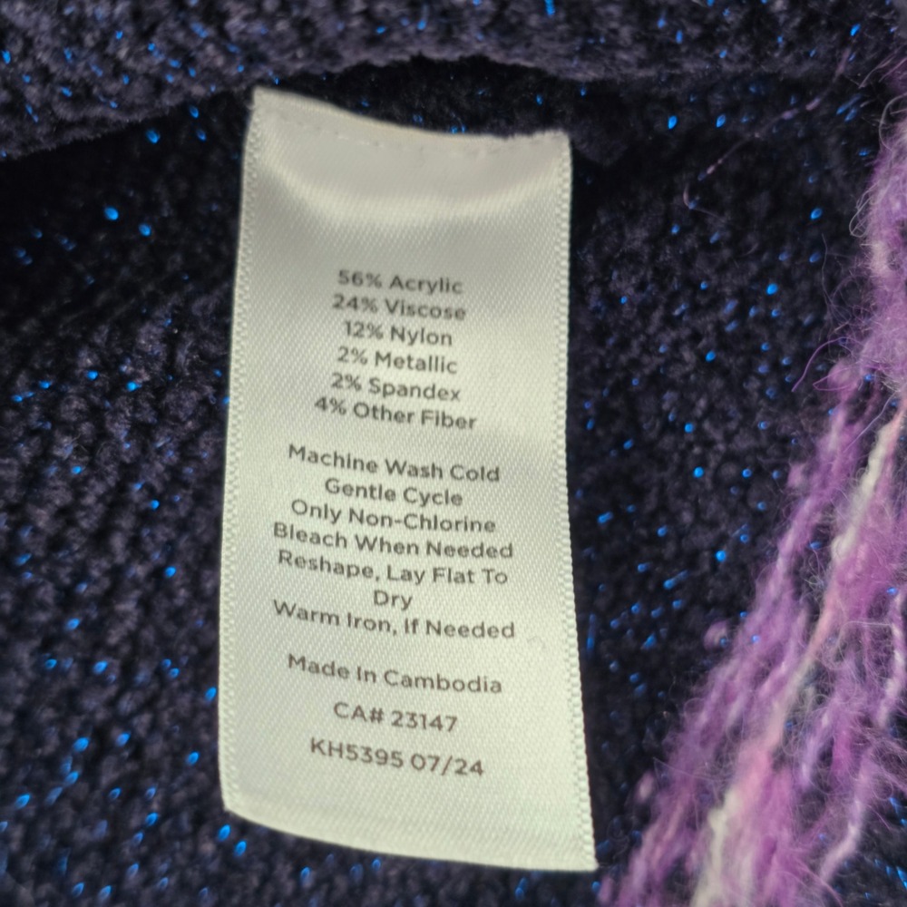 Talbots Fair Isle Pullover Sweater L Navy Purple Metallic Shimmer Crewneck - Picture 8 of 9